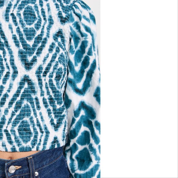 SCOTCH & SODA Smocked Long Sleeve Top Blouse US Size 10 L Bow Back Teal Tie Dye - Picture 5 of 11